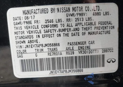 2018 Infiniti Q50 3.0T Luxe из США, поврежденный, VIN JN1EV7AP8JM356866